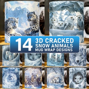 Pack Of 14 Cracked Snow Animal Mug Bundle Wrap 11oz and 15oz mug wrap template PNG 3d Animal Mug Sublimation Coffee Mug PNG Instant Download
