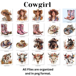 Cowgirl Clipart Bundle, Western PNG, Junk Journal, Cowgirl Hat Png, Cowgirl Boots Png, WildWest Bundle for commercial use, Digital Download