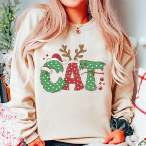 Gato de Natal png | Meowy Natal png Meowy | Catmas clipart | Gráficos de rena de Papai Noel de Natal | Cartões de Natal | design de sublimação