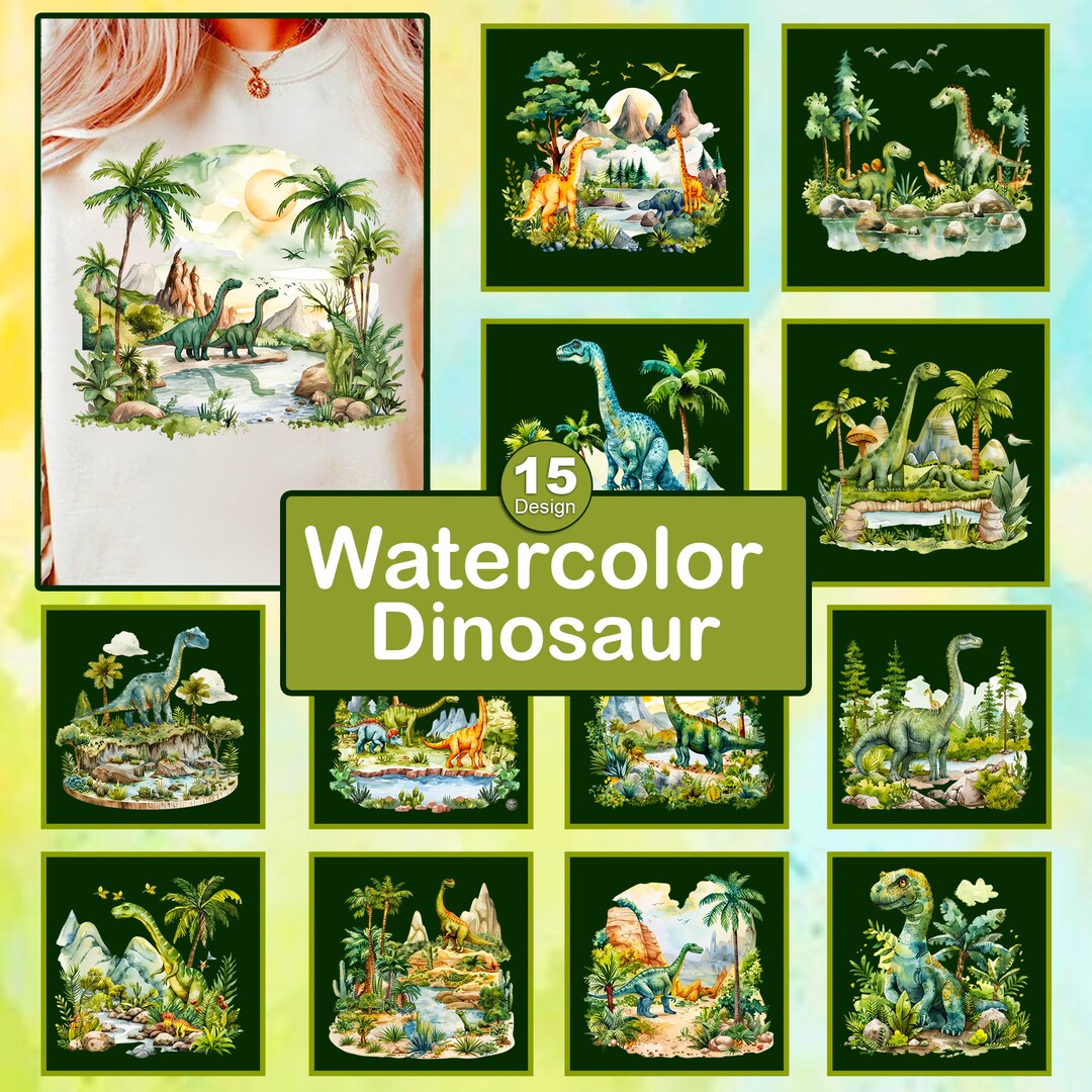 Watercolor Dinosaur Clipart Bundle | Prehistoric Dino Creature Graphics ...