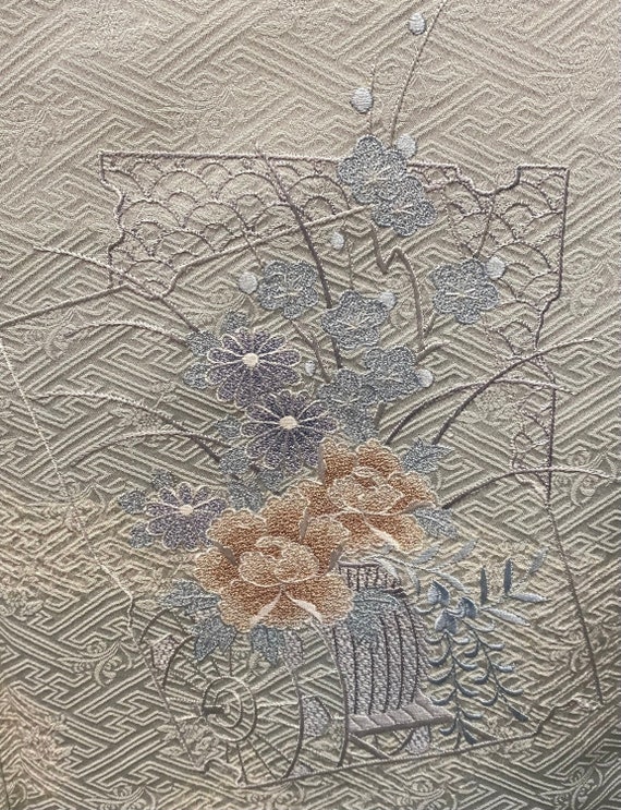 Elegant Vintage Pale Blue Silk Tsukesage Kimono wi