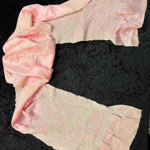 Vintage Pastel Pink Silk Obiage with White Shibori Bands and Diamonds