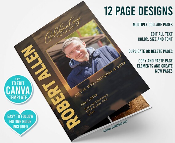 Memorial Funeral Program, Buddha, Editable Canva template. Funeral Announcement Obituary Funeral Flyer Celebration of Life