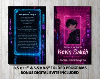 Anime Funeral Program • Cyberpunk Tribute • Printable Memorial Template