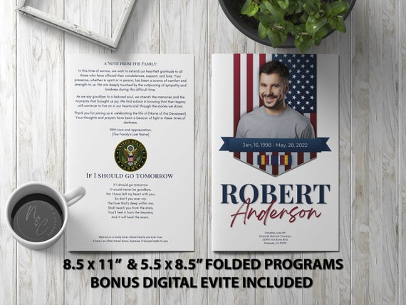 Minimalist Veteran Funeral Program Canva Editable Download