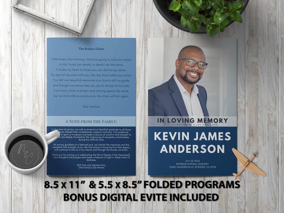 Modern Blue Funeral Program Template Canva Digital Download | Celebration of Life Printable PDF | Memorial Design Brochure