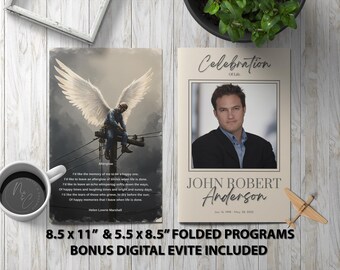 Lineman Funeral Program Template Memorial Announcement, Obituary Flyer, Celebration of Life Magazine, 5.5x8.5 & 8.5x11 Folded