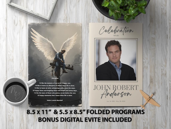 Lineman Funeral Program Template Memorial Announcement, Obituary Flyer, Celebration of Life Magazine, 5.5x8.5 & 8.5x11 Folded
