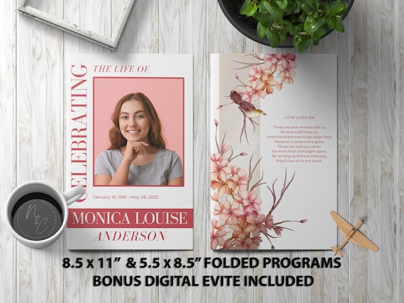 Cherry Blossom Memorial Program | Editable Funeral Template with Floral Design | Instant Digital Download