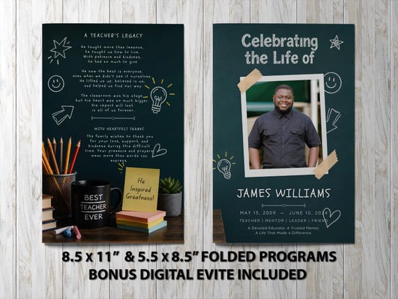 Teacher Funeral Program Template for Celebration of Life • Elegant Memorial Brochure Design | Noted & Charmed