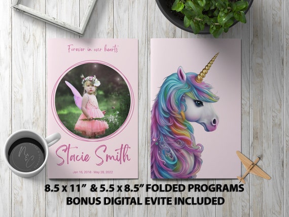 Unicorn Funeral Program Template | Editable Memorial Program | Digital Download for Celebration of Life