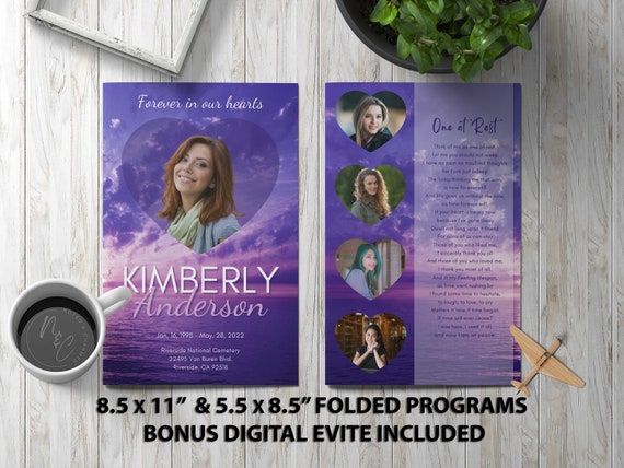 Serenity in Purple Memorial Program | Editable Funeral Program for Celebration of Life | Digital Download for Memorial Services