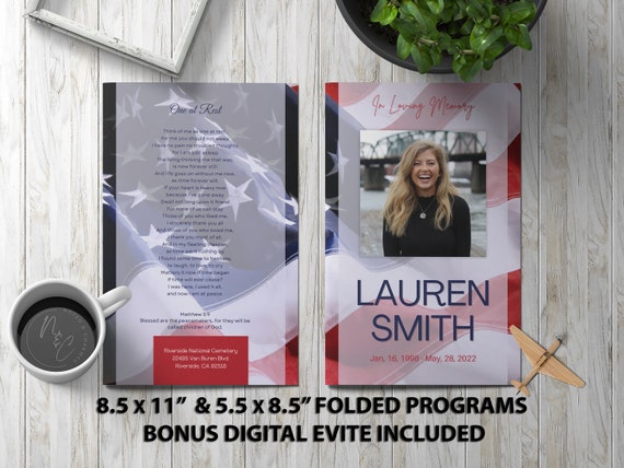 Military Veteran Flag Funeral Program Canva Editable Download