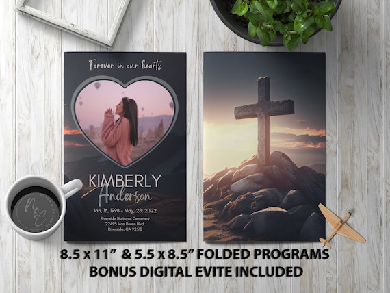 Twilight Cross Memorial Program | Editable Sunset Tribute Template | Instant Digital Download