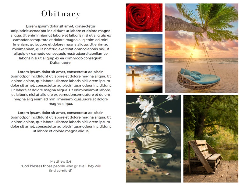 Bible Psalm Funeral Program Template Memorial Keepsake Etsy