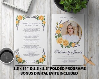 Golden Rose & Lavender Funeral Program – Editable Canva Memorial Template