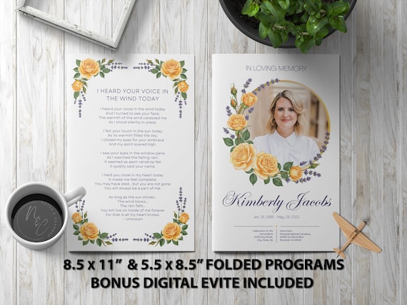 Golden Rose & Lavender Funeral Program – Editable Canva Memorial Template
