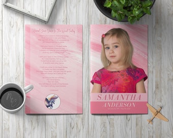 Pink Childs Funeral Program Template - Celebration of Life, In Loving Memory, Keepsake Brochure Magazine, Instant Download