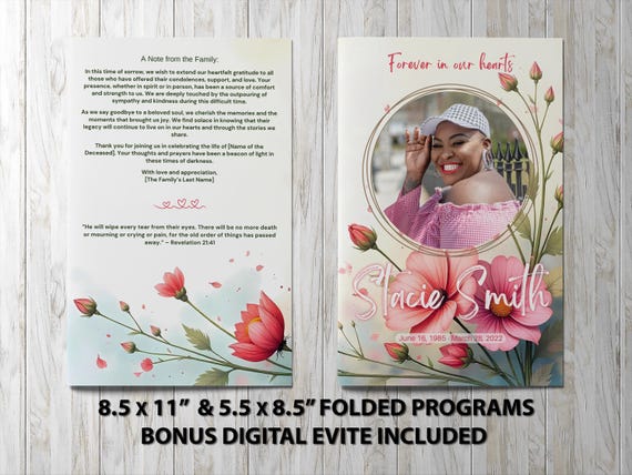 Graceful Peony Funeral Program Template for Celebration of Life • Elegant Memorial Brochure Design | Noted & Charmed