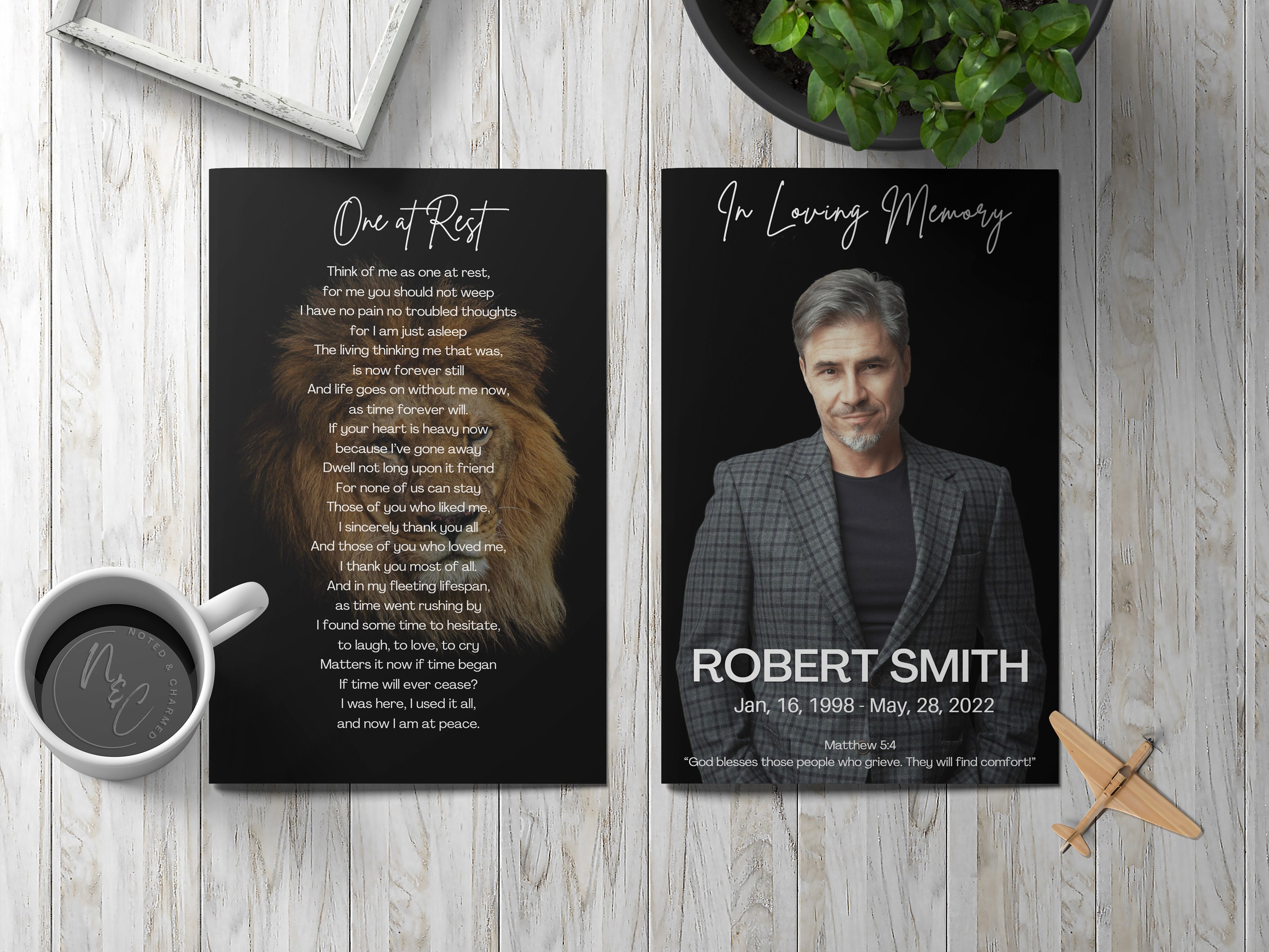 Funeral Program Template Lion - Memorial Announcement, Obituary Flyer