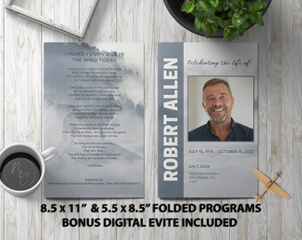 Winter Wolves Funeral Program Template Memorial Announcement, Obituary Flyer, Celebration of Life Magazine, 5.5x8.5 & 8.5x11 Tabloid Folded
