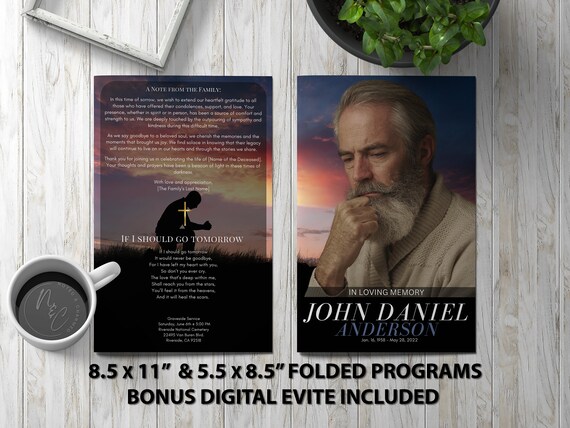 Kneel and Pray Funeral Program Template Memorial Announcement, Obituary Flyer, Celebration of Life Magazine, 5.5x8.5 & 8.5x11