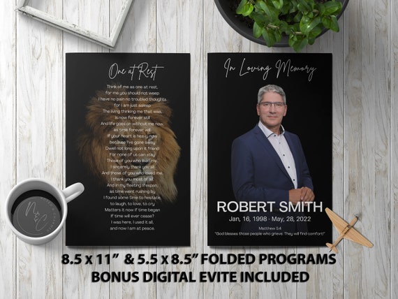 Lion Funeral Program Template Memorial Announcement, Obituary Flyer, Celebration of Life Magazine, 5.5x8.5 & 8.5x11 Digital Evite