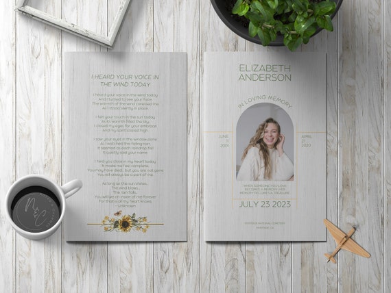 Minimalist Sunflower Funeral Program Template - Celebration of Life, In Loving Memory, Keepsake Brochure Magazine, Instant Download