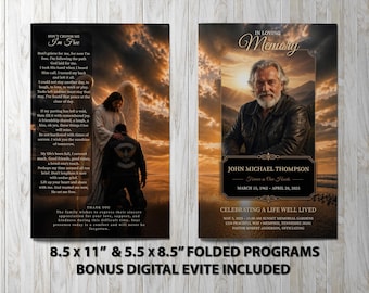 Biker Funeral Program • Celebration of Life Template • Angel Tribute Obituary Layout