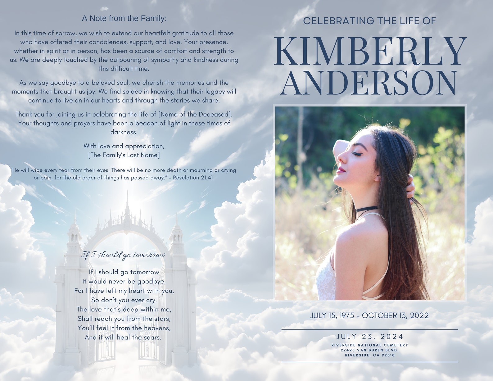Gates of Heaven Funeral Program Template | Editable Memorial Keepsake