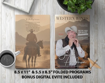 Cowboy Legacy Funeral Program Canva Editable Download