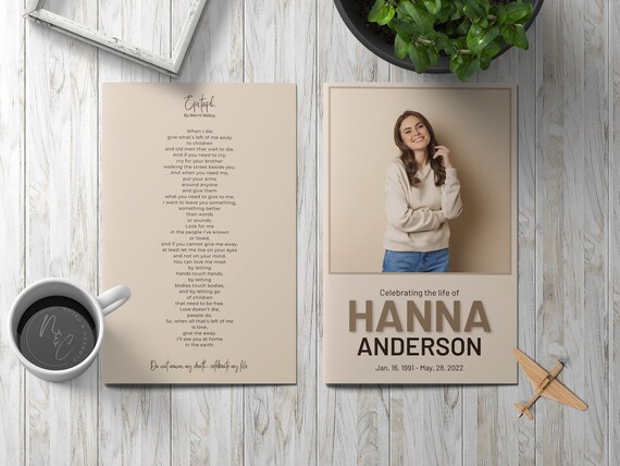 Brown and Tan Memorial Funeral Program Template - Celebration of Life, In Loving Memory, Keepsake Brochure Magazine, Instant Download