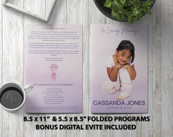 Ballet Child Funeral Program Template | Editable Memorial Program | Digital Download for Celebration of Life