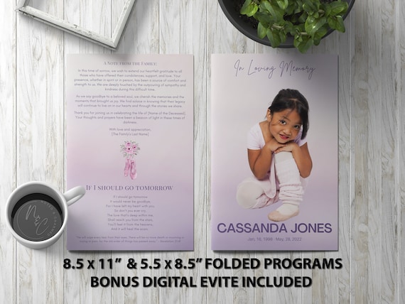 Ballet Child Funeral Program Template | Editable Memorial Program | Digital Download for Celebration of Life