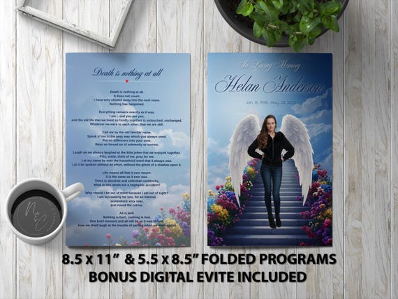 Stairway to Heaven Funeral Program Template Memorial Announcement, Obituary Flyer, Celebration of Life Magazine, 5.5x8.5 & 8.5x11 + Digital