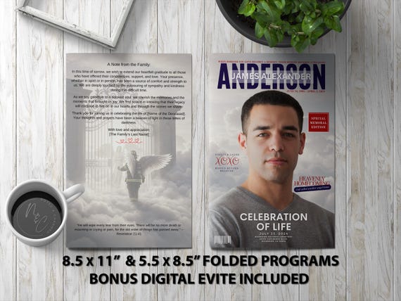 Fireman Heaven Funeral Program Template Memorial Announcement, Obituary Flyer, Celebration of Life Magazine - 5.5x8.5 & 8.5x11 - Digital