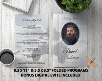 Quad Runner Angel 2 Funeral Program Template Memorial Announcement, Obituary Flyer, Celebration of Life Magazine, 5.5x8.5 & 8.5x11 + Digital