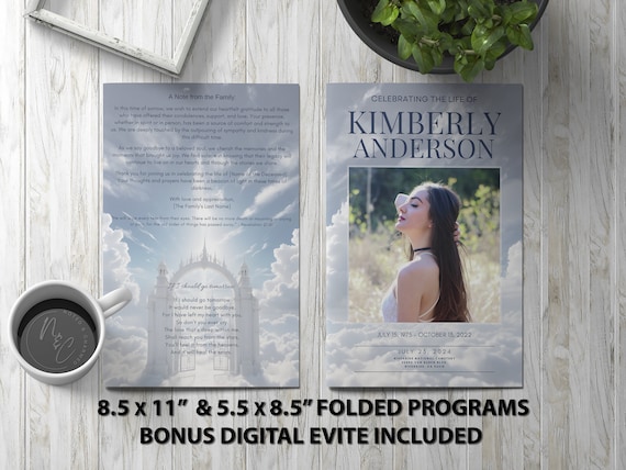 Gates of Heaven Funeral Program Template | Editable Memorial Keepsake for Celebration of Life