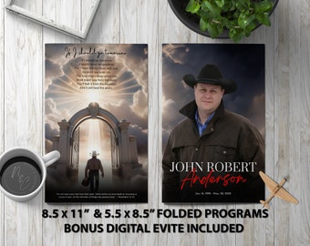 Cowboy Heaven Funeral Program Template | Editable Memorial Program | Digital Download for Celebration of Life
