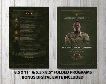 Army Funeral Program • Celebration of Life Template • Military Tribute Obituary Layout