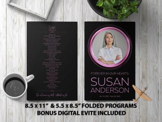 Modern Pink Elegance Memorial Program | Editable Funeral Program for Celebration of Life | Digital Download for Memorial Services