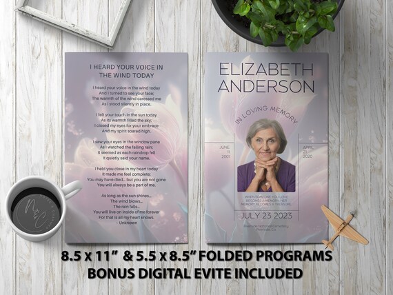 Sparkling Pink Flowers Funeral Program Template Memorial Announcement Celebration of Life Magazine, Instant Download, Print & Digital Files