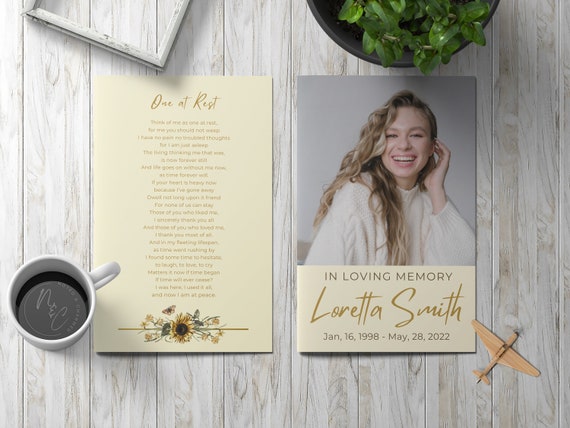 Sunflower Yellow Memorial Funeral Program Template - Celebration of Life, In Loving Memory, Keepsake Brochure Magazine, Instant Download