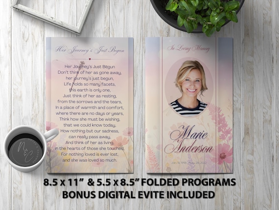 Dragonfly Funeral Program Template Memorial Announcement, Obituary Flyer, Celebration of Life Magazine, 5.5x8.5 & 8.5x11 + Digital