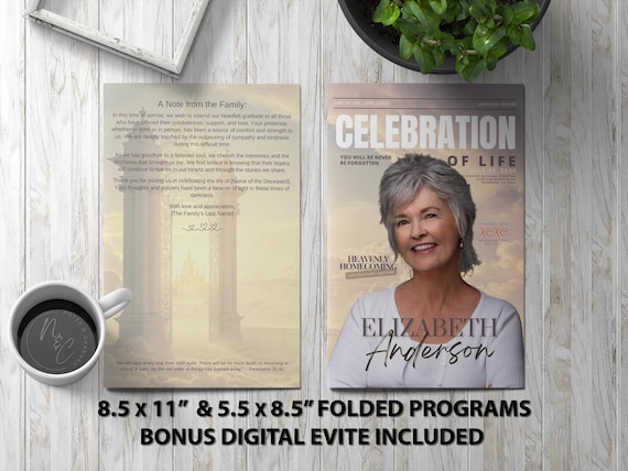 Gates of Heaven Magazine Program Template Memorial Announcement, Obituary Flyer, Celebration of Life Magazine, 5.5x8.5 & 8.5x11 + Digital
