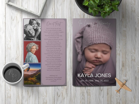 Infant Child Baby Purple Funeral Program Template - Celebration of Life, In Loving Memory, Keepsake Brochure Magazine, Instant Download