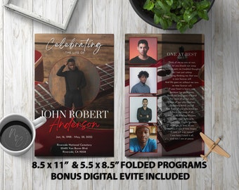 Electric Guitar Funeral Program Template - Celebration of Life, In Loving Memory, Keepsake Brochure Magazine, Instant Download