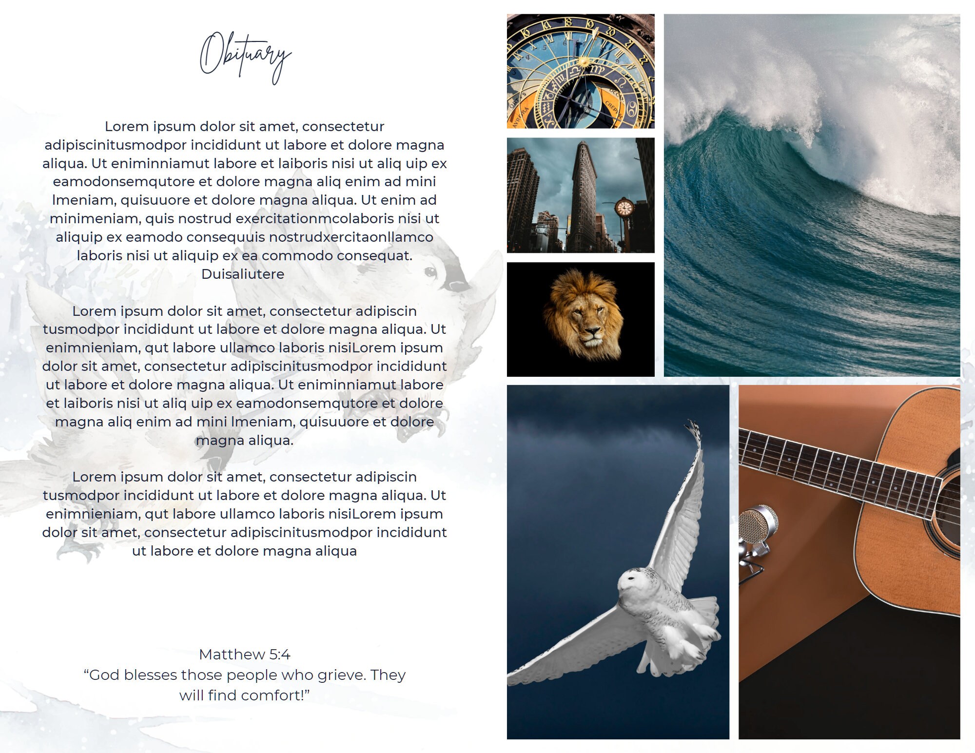Editable Blue Bird Memorial Funeral Program Template - Etsy