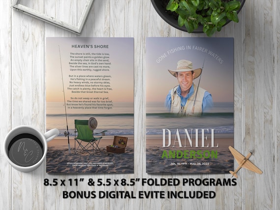 Fishing Funeral Program Bundle | Fisherman Memorial Service & Digital Tribute