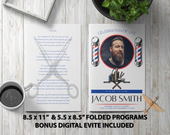 Barber Funeral Program Canva Editable Digital Download